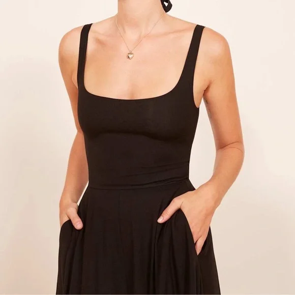 Reformation Rou Knit Black Midi Dress
